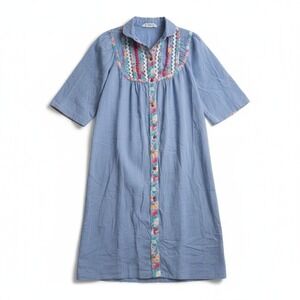 Models‎ Coat Blue Floral Rickrack Snap Front House Dress Duster 12-6822B 10